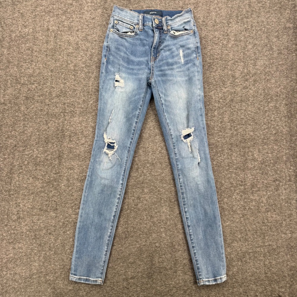 Aeropostale Womens High Rise Skinny Distressed Jeans Medium Wash Size 00 Crop
